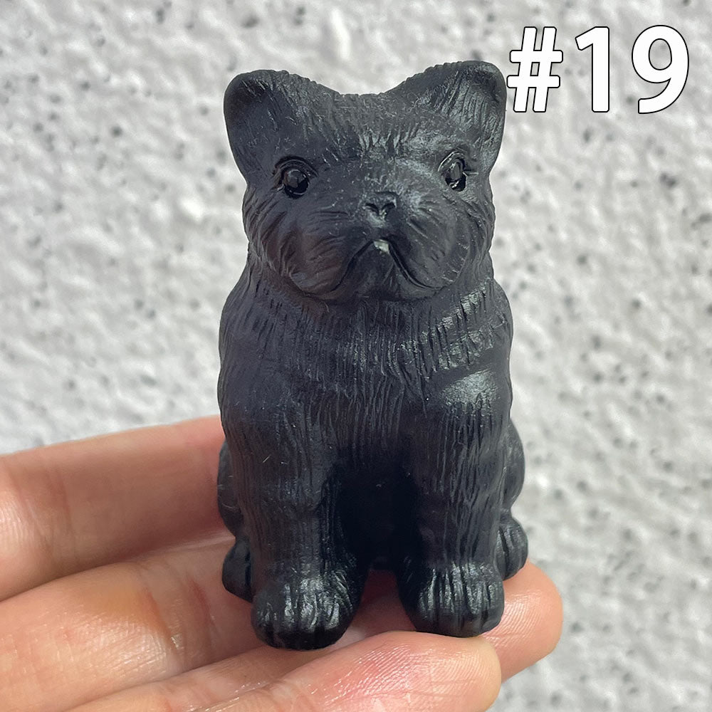 Natural Black Obsidian Dog Carving | Crystal Animal Totem