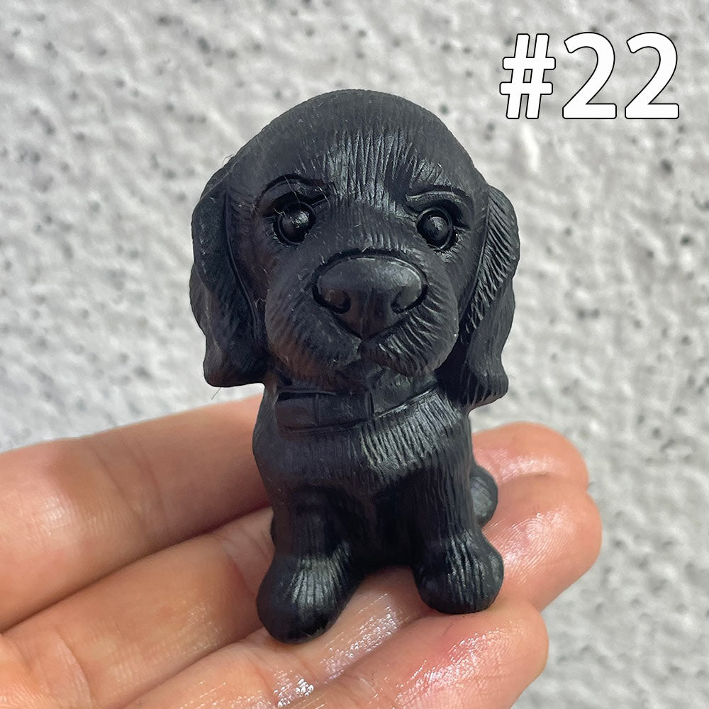 Natural Black Obsidian Dog Carving | Crystal Animal Totem