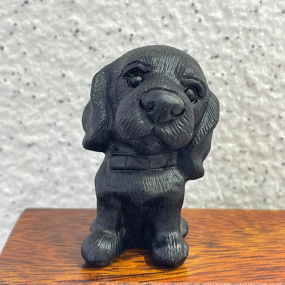 Natural Black Obsidian Dog Carving | Crystal Animal Totem