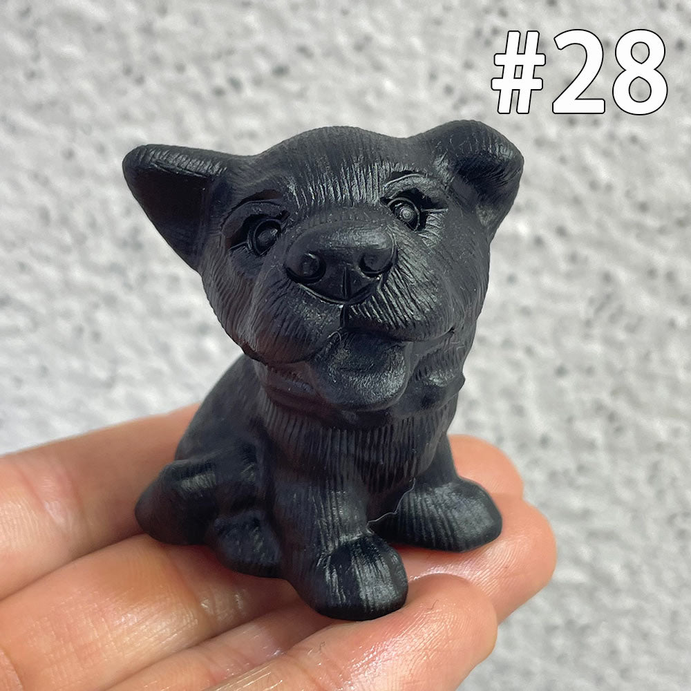Natural Black Obsidian Dog Carving | Crystal Animal Totem