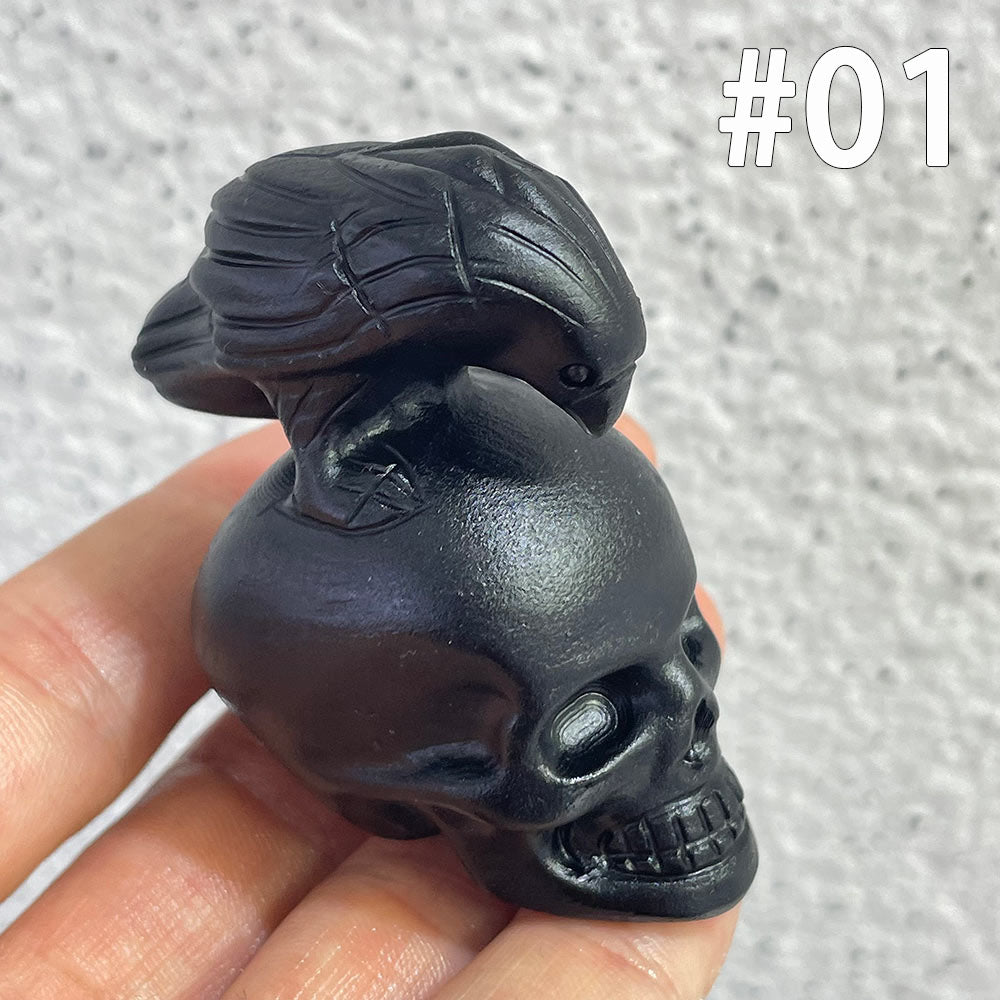 Crystal Skull with Animal Totem | Black Obsidian Carving