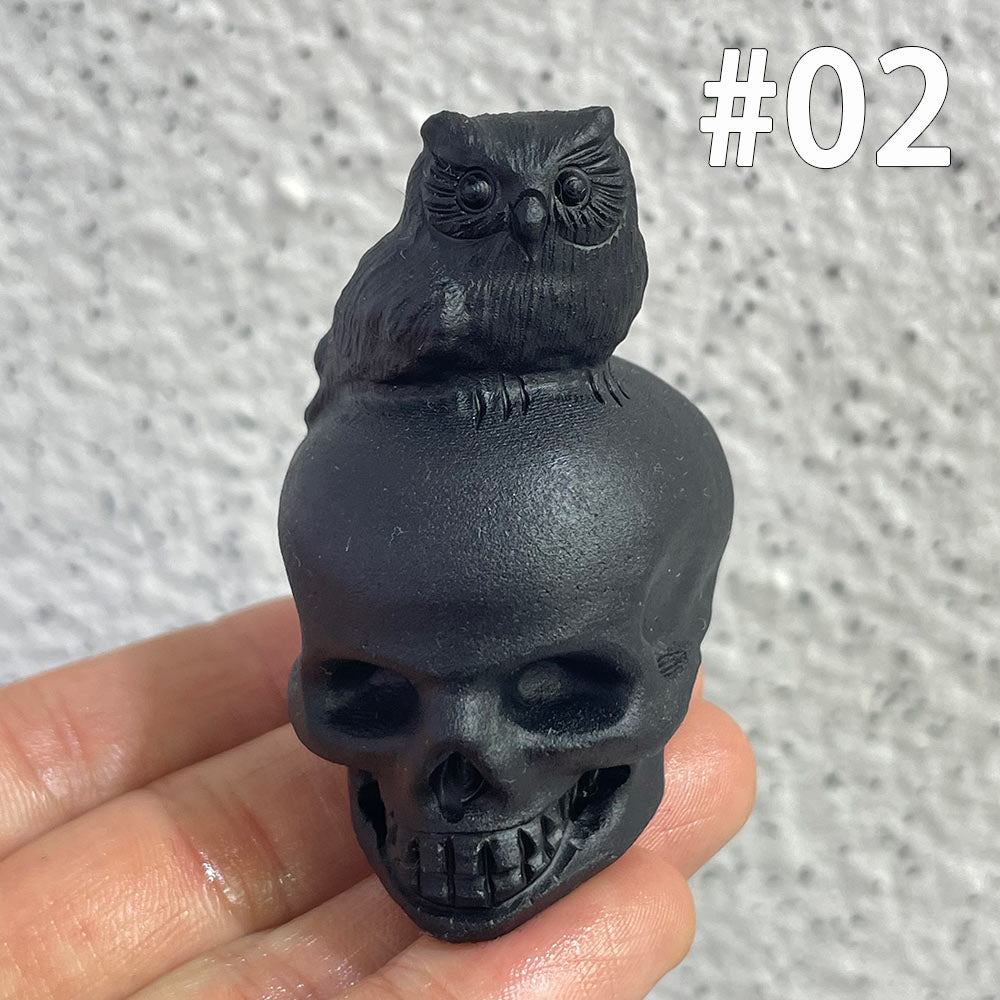 Crystal Skull with Animal Totem | Black Obsidian Carving