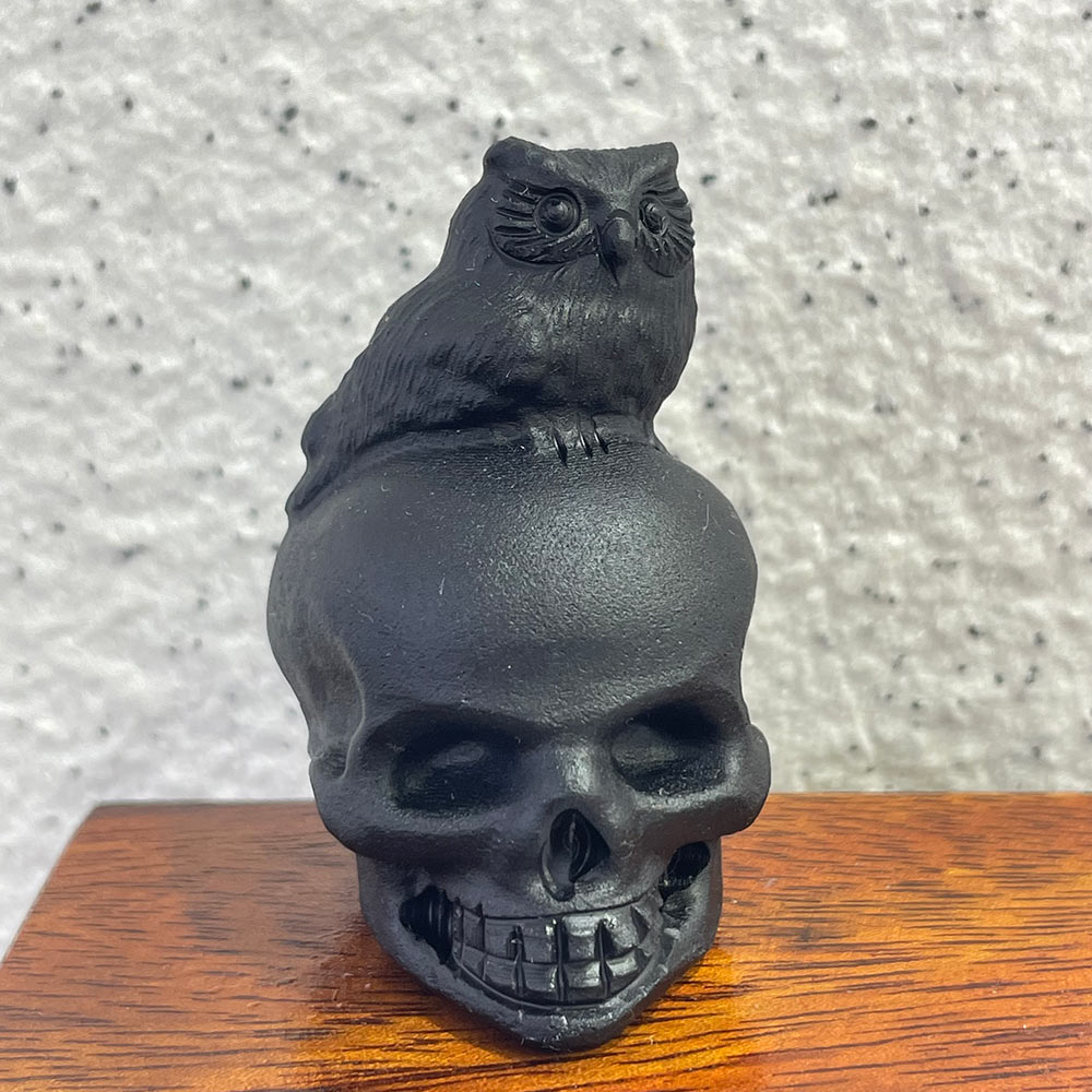 Crystal Skull with Animal Totem | Black Obsidian Carving