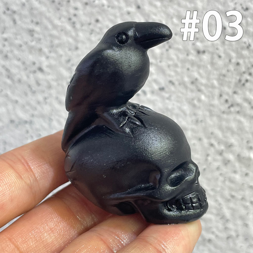 Crystal Skull with Animal Totem | Black Obsidian Carving