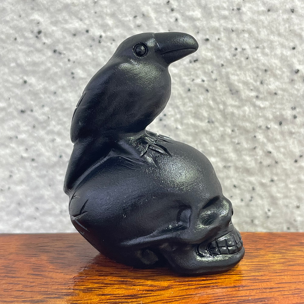 Crystal Skull with Animal Totem | Black Obsidian Carving