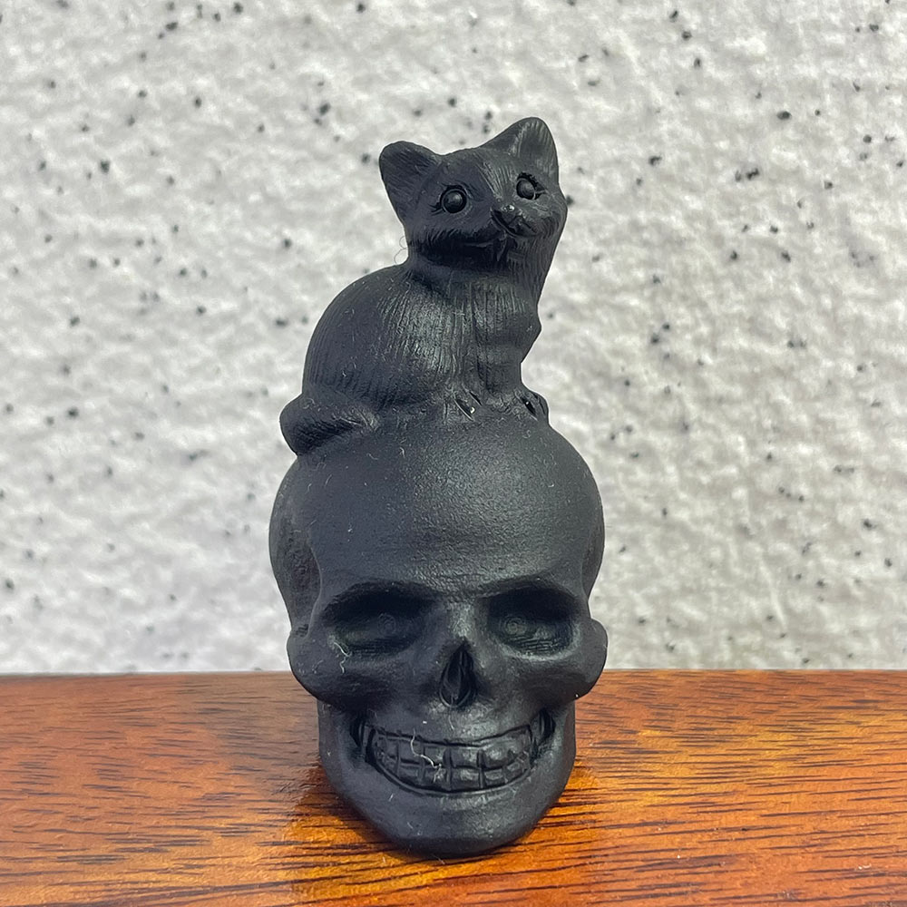 Crystal Skull with Animal Totem | Black Obsidian Carving