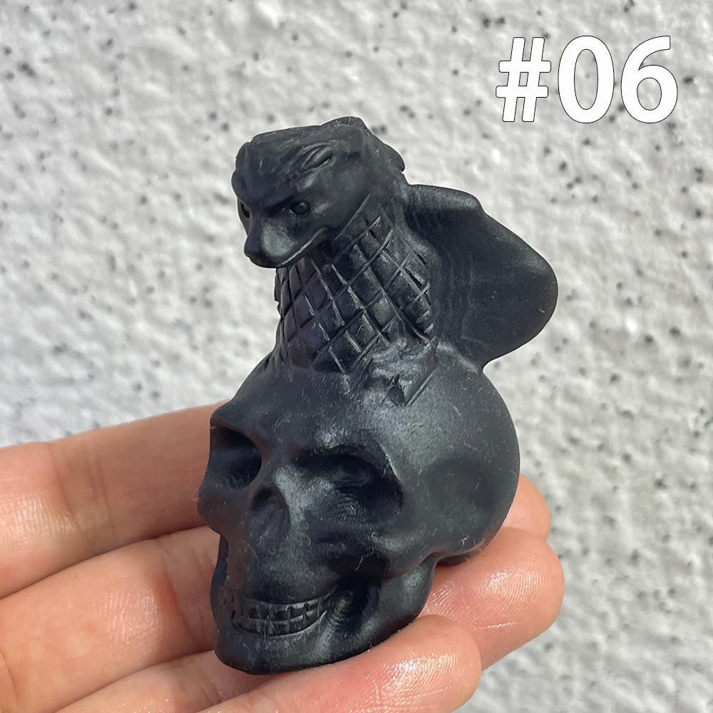 Crystal Skull with Animal Totem | Black Obsidian Carving