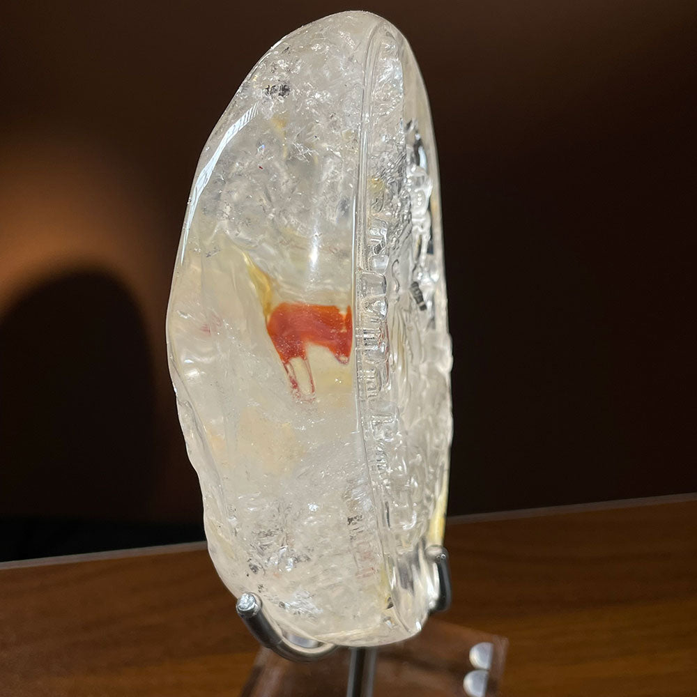 Natural Clear Quartz Thousand-Hand Buddha Carving - Rare Fire Quartz Detail