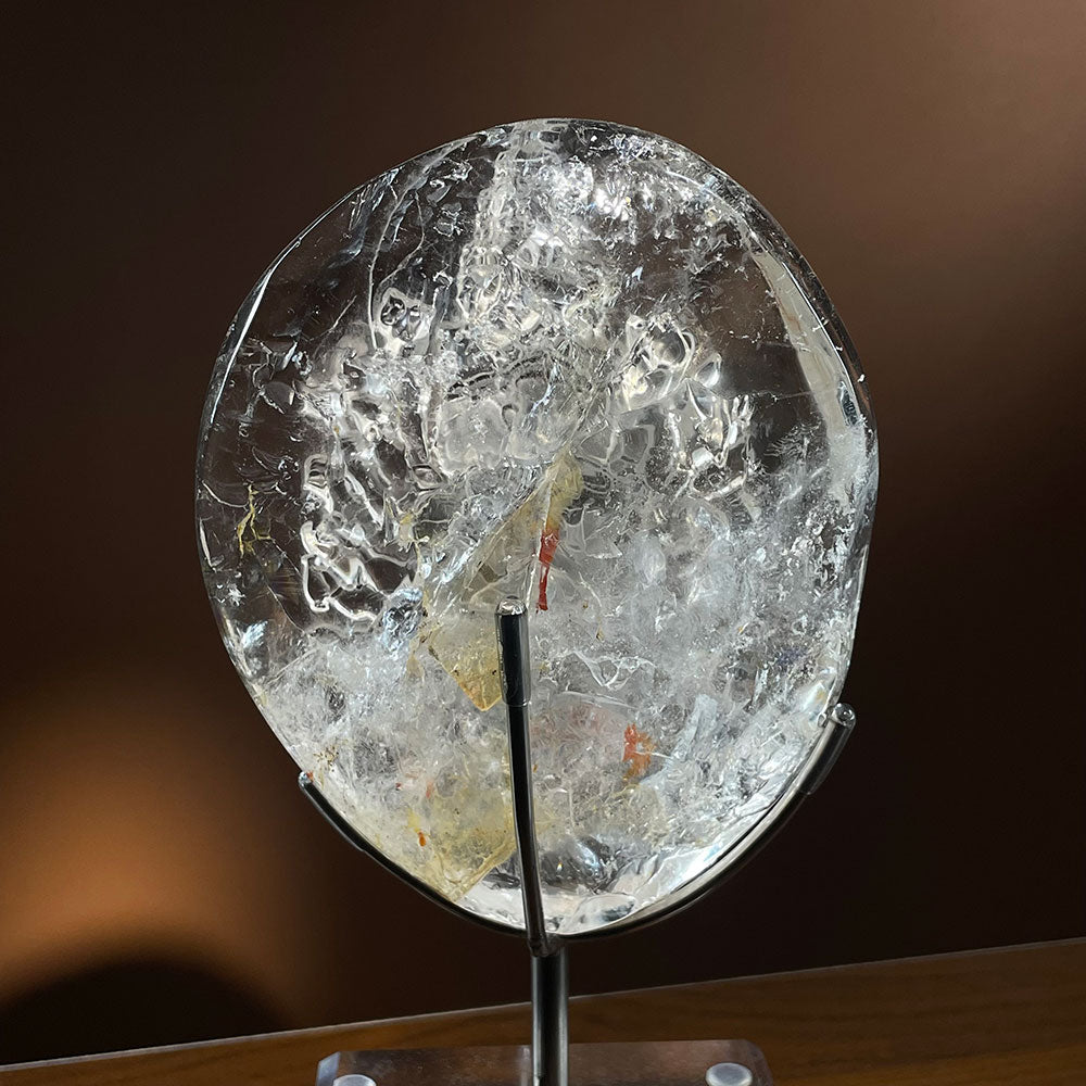 Natural Clear Quartz Thousand-Hand Buddha Carving - Rare Fire Quartz Detail