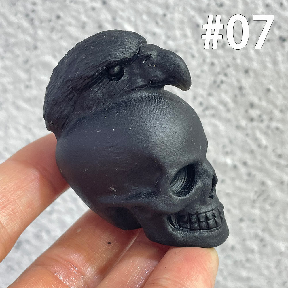 Crystal Skull with Animal Totem | Black Obsidian Carving