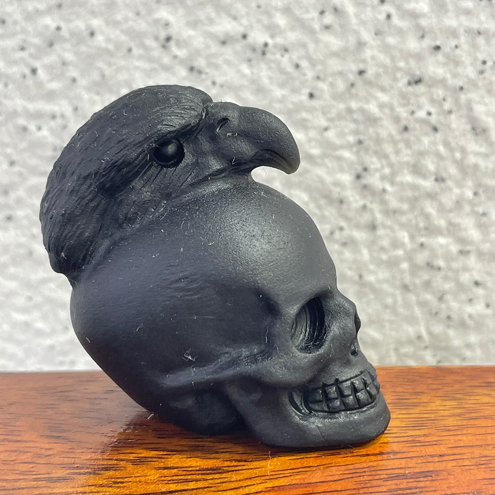 Crystal Skull with Animal Totem | Black Obsidian Carving