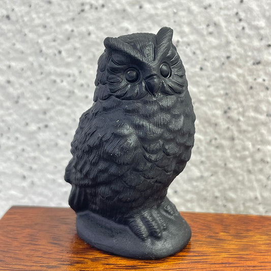 Natural Black Obsidian Owl Carving | Crystal Animal Totem