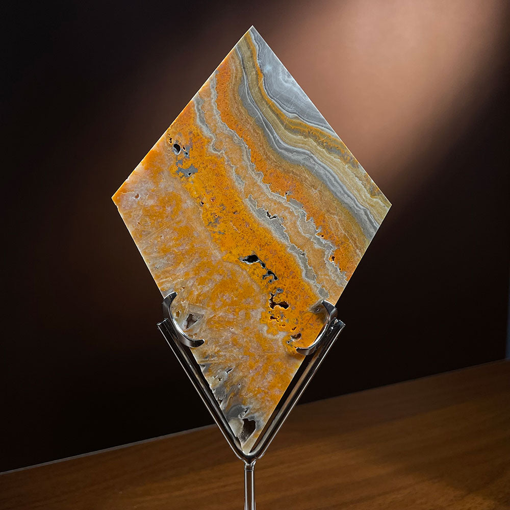 Premium Bumblebee Jasper Diamond Specimen with Display Stand - Vibrant Yellow Crystal Decor
