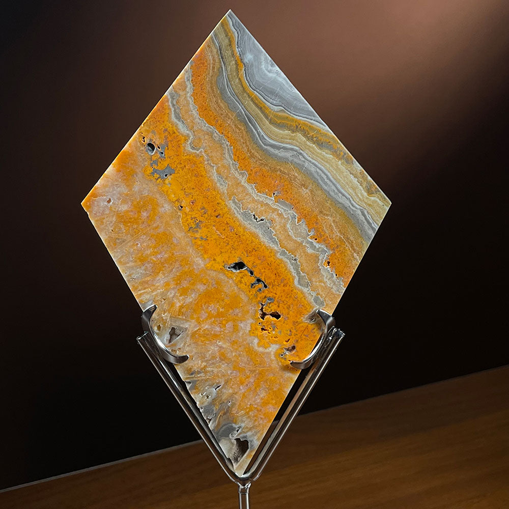 Premium Bumblebee Jasper Diamond Specimen with Display Stand - Vibrant Yellow Crystal Decor
