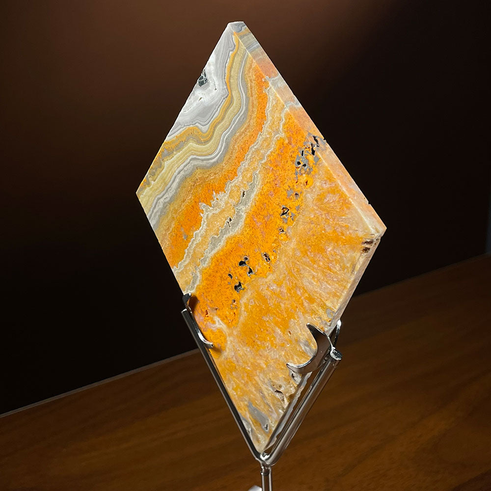 Premium Bumblebee Jasper Diamond Specimen with Display Stand - Vibrant Yellow Crystal Decor