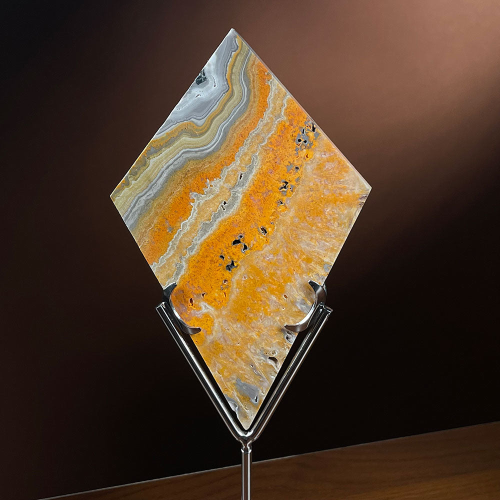 Premium Bumblebee Jasper Diamond Specimen with Display Stand - Vibrant Yellow Crystal Decor