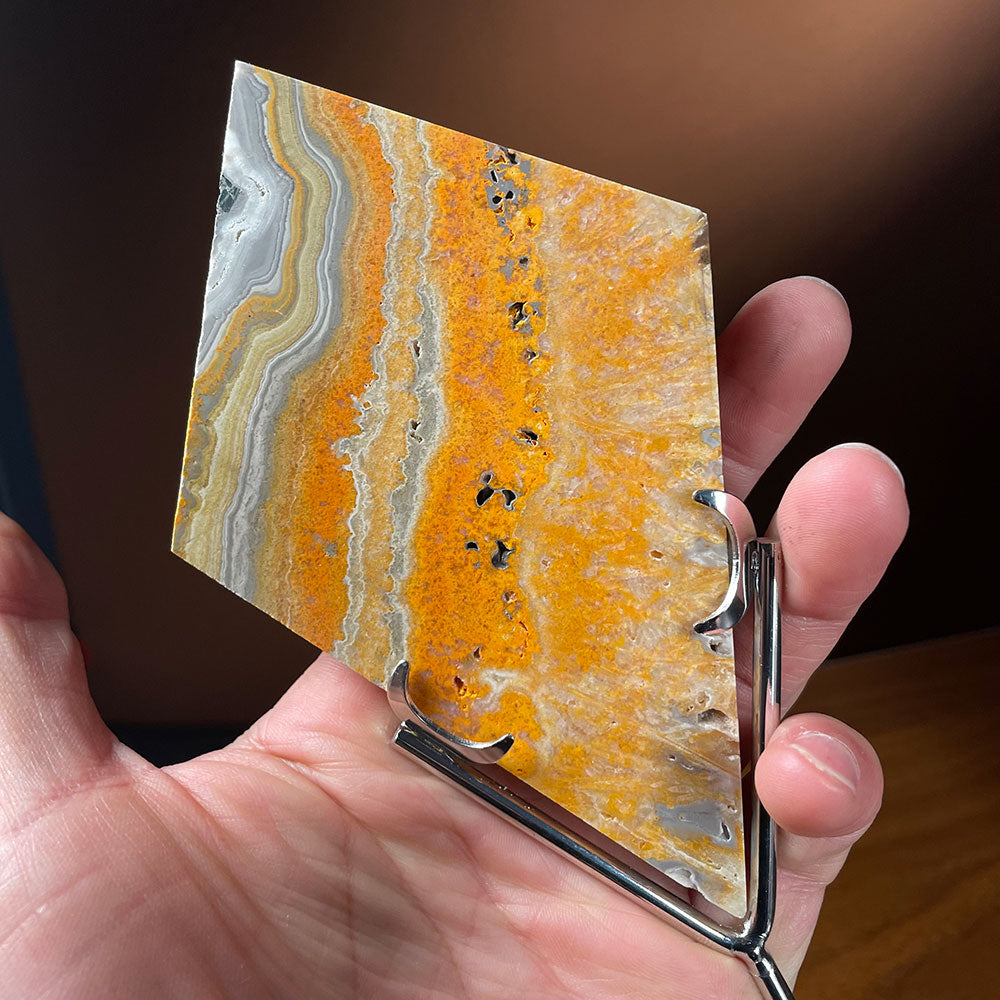Premium Bumblebee Jasper Diamond Specimen with Display Stand - Vibrant Yellow Crystal Decor