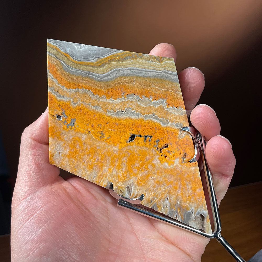 Premium Bumblebee Jasper Diamond Specimen with Display Stand - Vibrant Yellow Crystal Decor