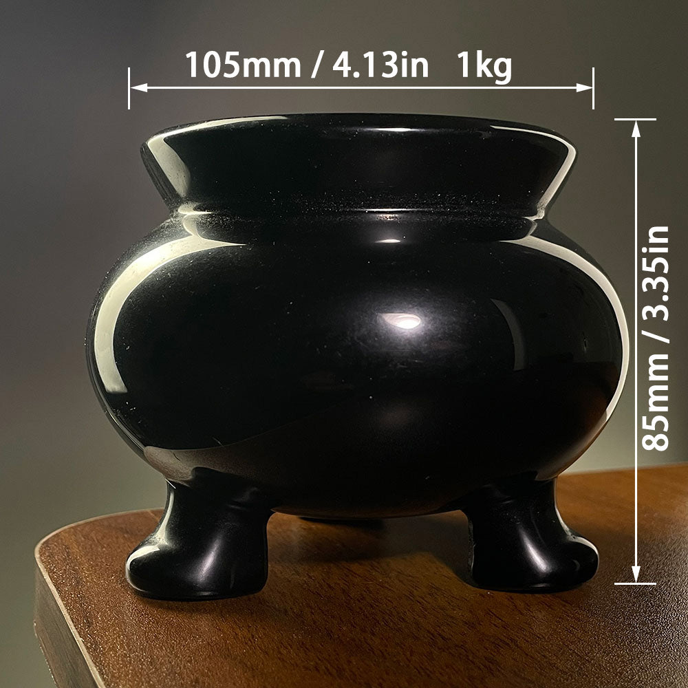 Large Natural Black Obsidian Crystal Cauldron - Premium Altar Bowl (1kg)