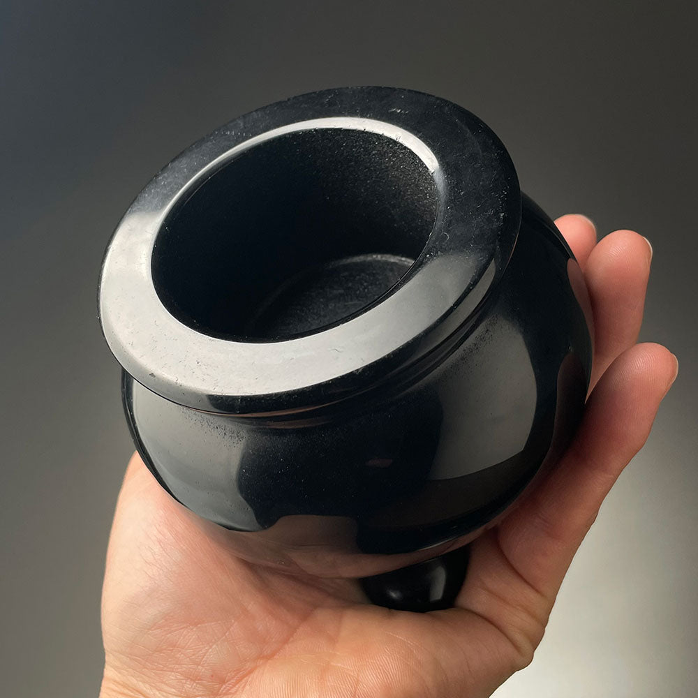 Large Natural Black Obsidian Crystal Cauldron - Premium Altar Bowl (1kg)