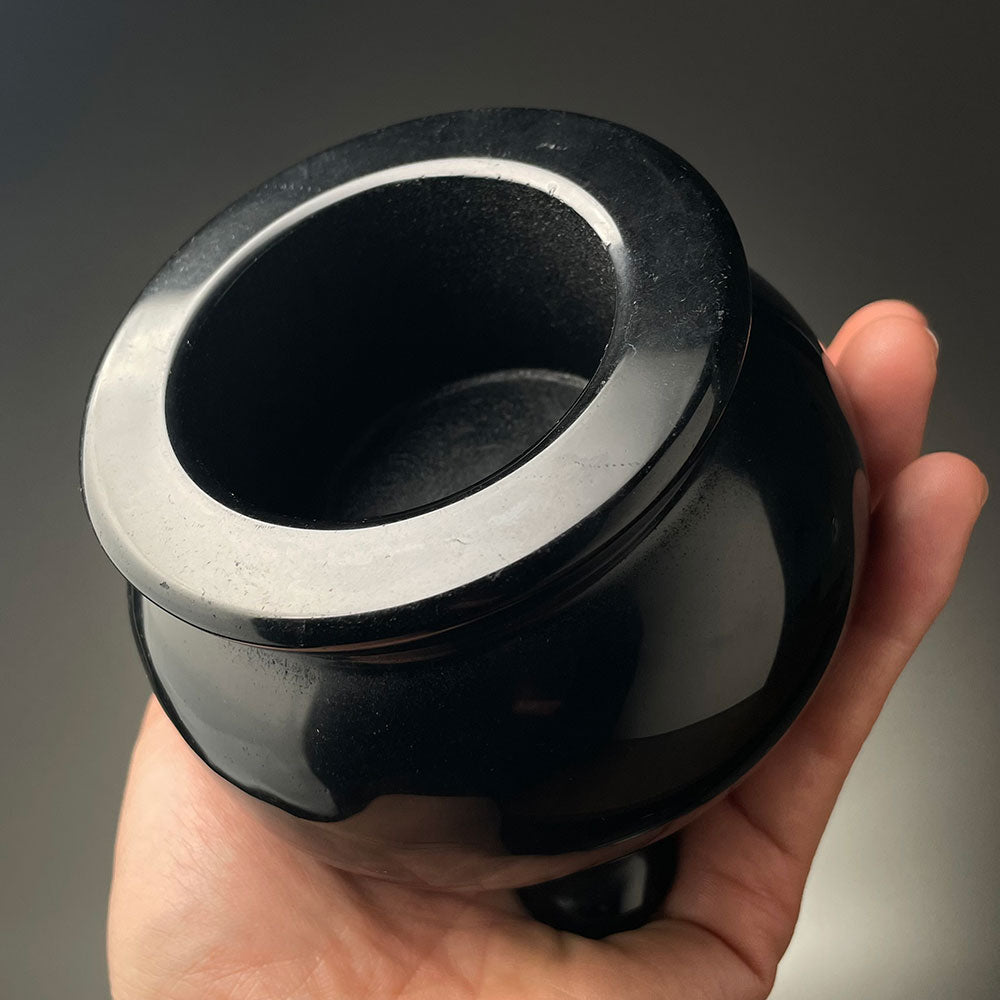 Large Natural Black Obsidian Crystal Cauldron - Premium Altar Bowl (1kg)