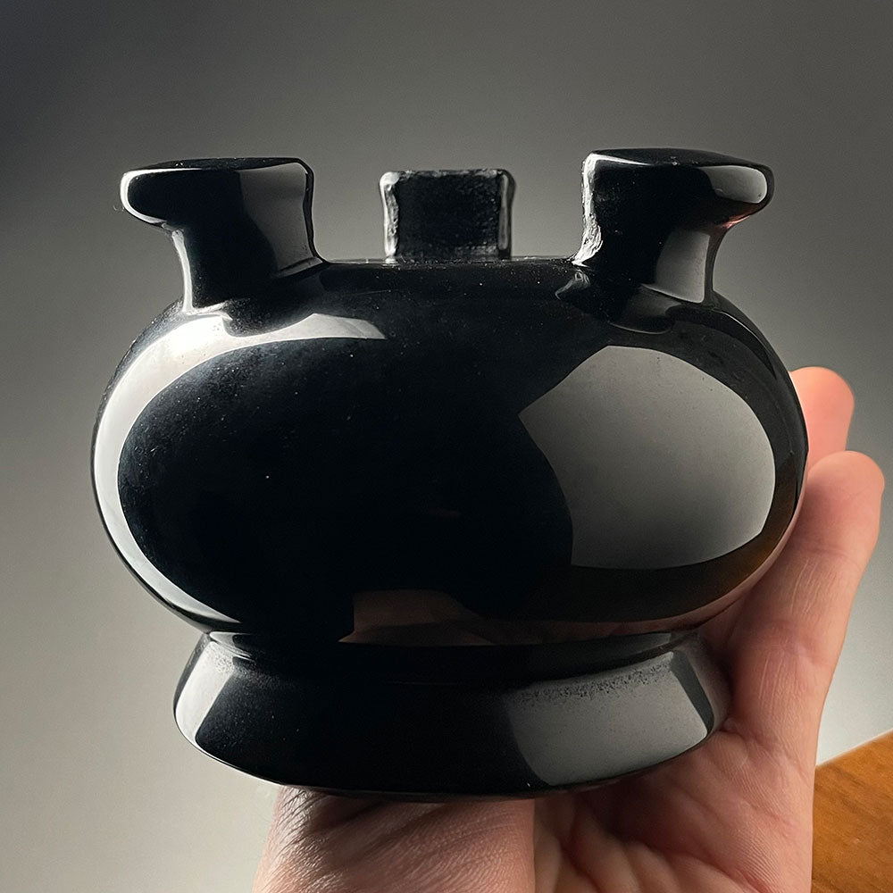 Large Natural Black Obsidian Crystal Cauldron - Premium Altar Bowl (1kg)