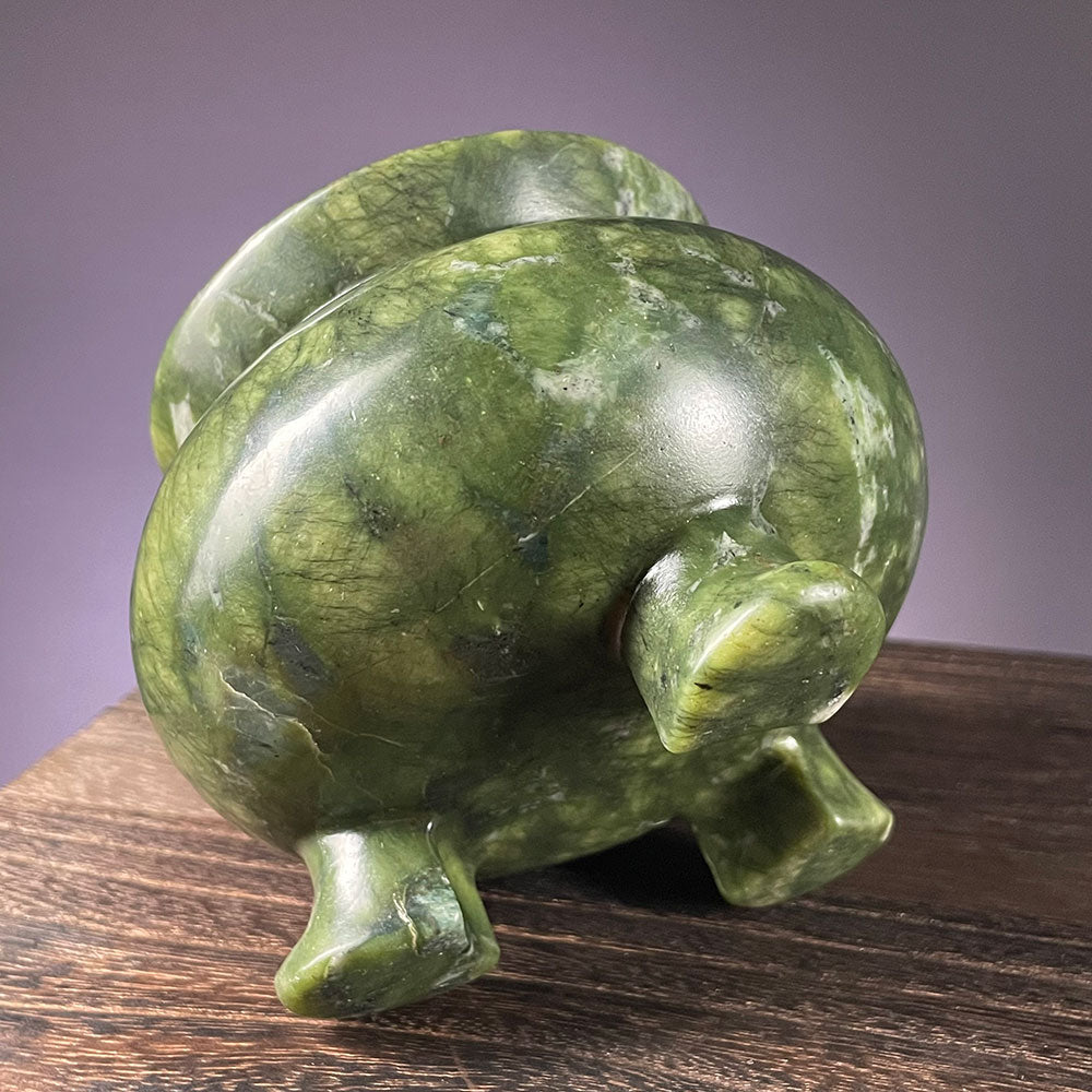 Large Natural Serpentine Crystal Cauldron - Heavy Green Altar Bowl (1.1kg)
