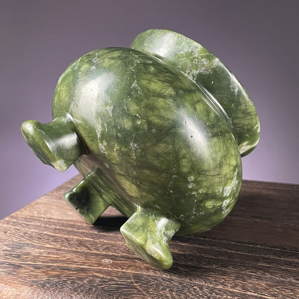 Large Natural Serpentine Crystal Cauldron - Heavy Green Altar Bowl (1.1kg)