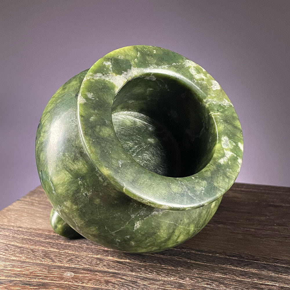 Large Natural Serpentine Crystal Cauldron - Heavy Green Altar Bowl (1.1kg)