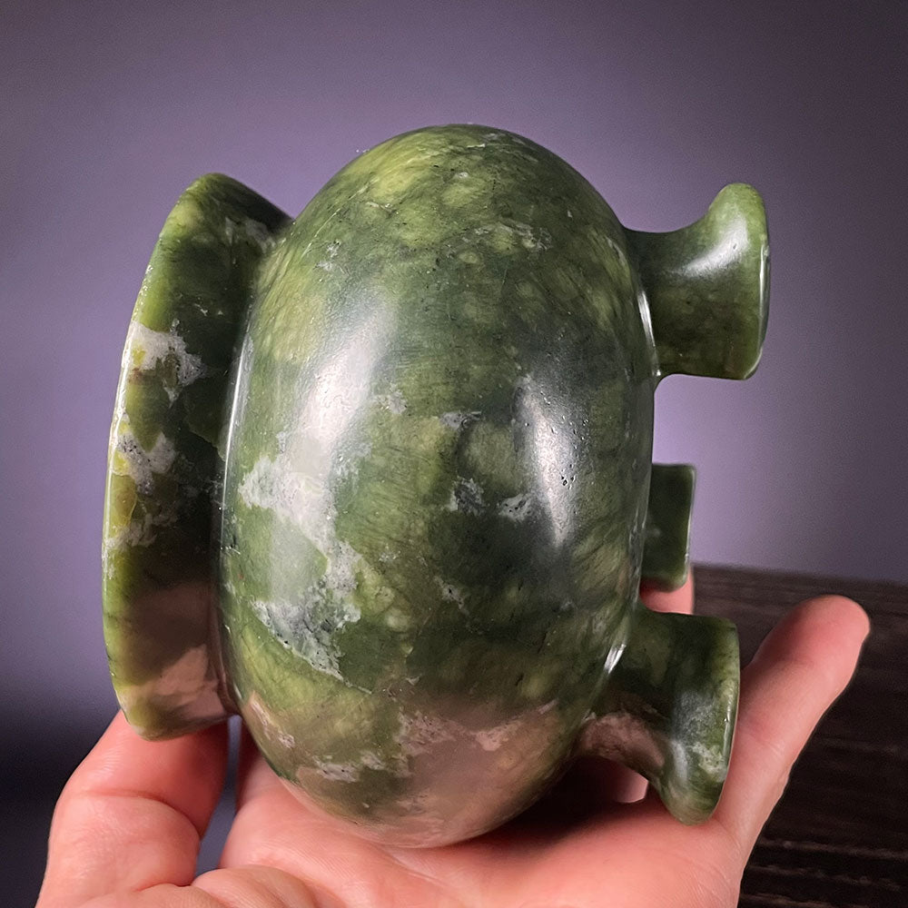 Large Natural Serpentine Crystal Cauldron - Heavy Green Altar Bowl (1.1kg)