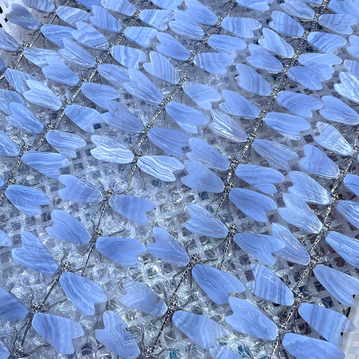 Elegant Dragonfly Ornament with Polished Blue Lace Agate Wings