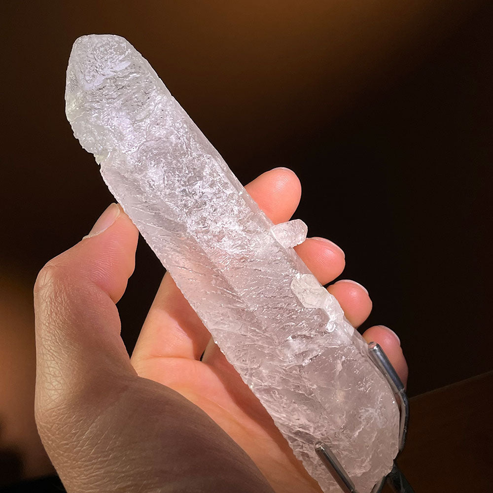 Natural Etched Growth Interference Crystal Point (160mm) - Rare Ice Quartz