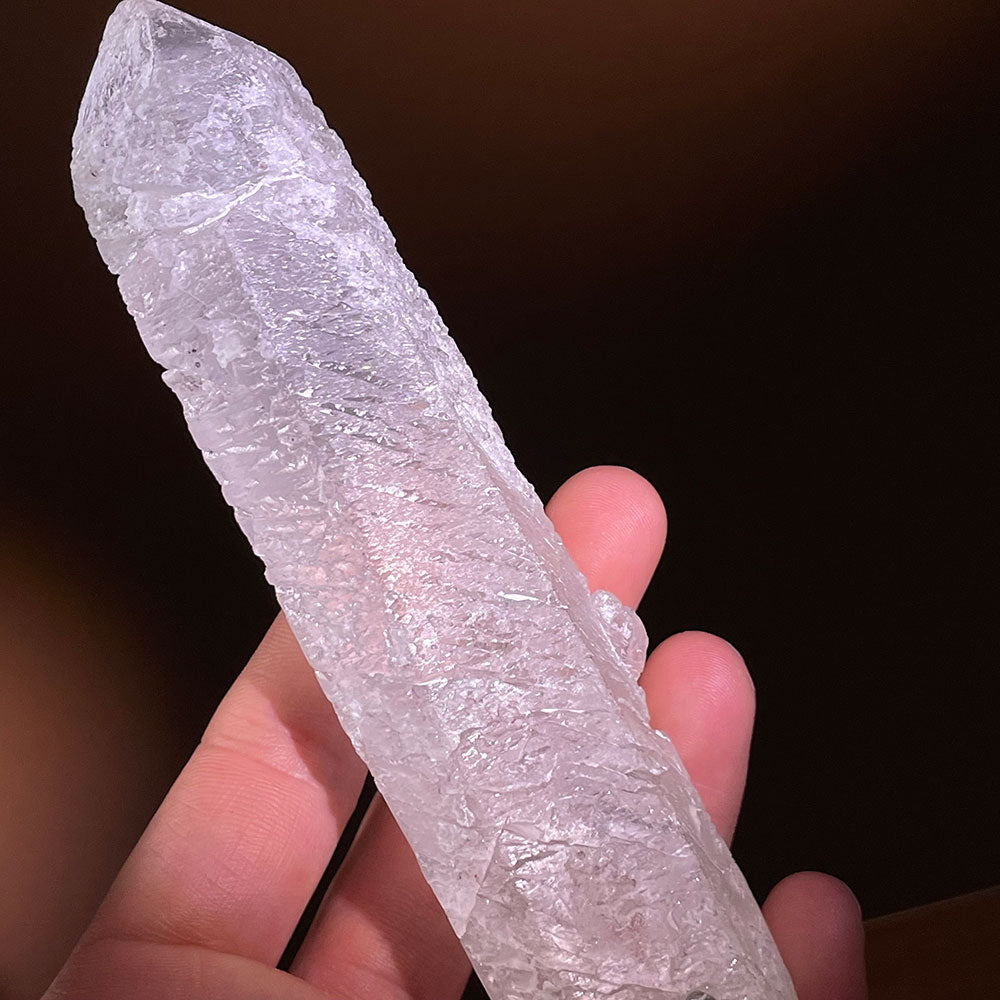 Natural Etched Growth Interference Crystal Point (160mm) - Rare Ice Quartz