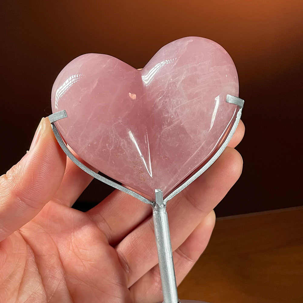 Exact Piece: Deep Pink Rose Quartz Bubble Heart with Metal Stand