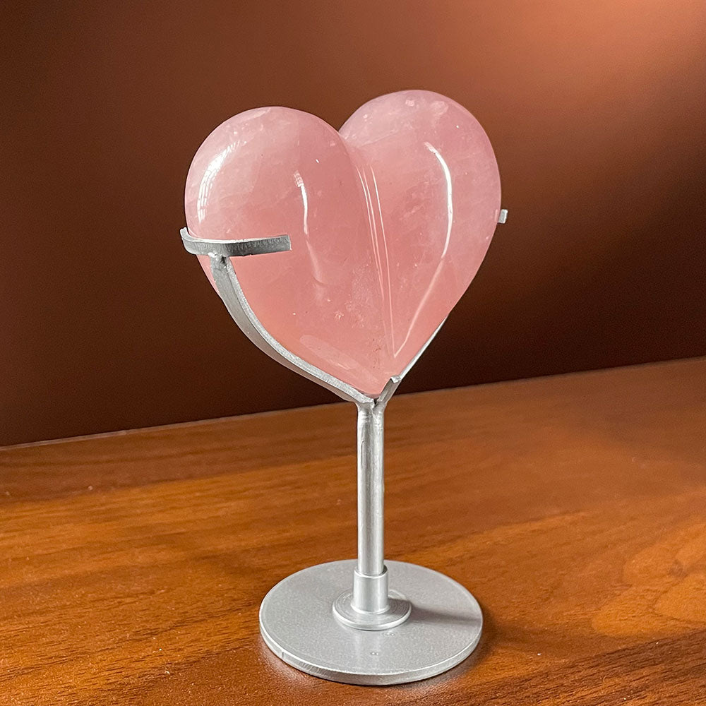 Exact Piece: Deep Pink Rose Quartz Bubble Heart with Metal Stand
