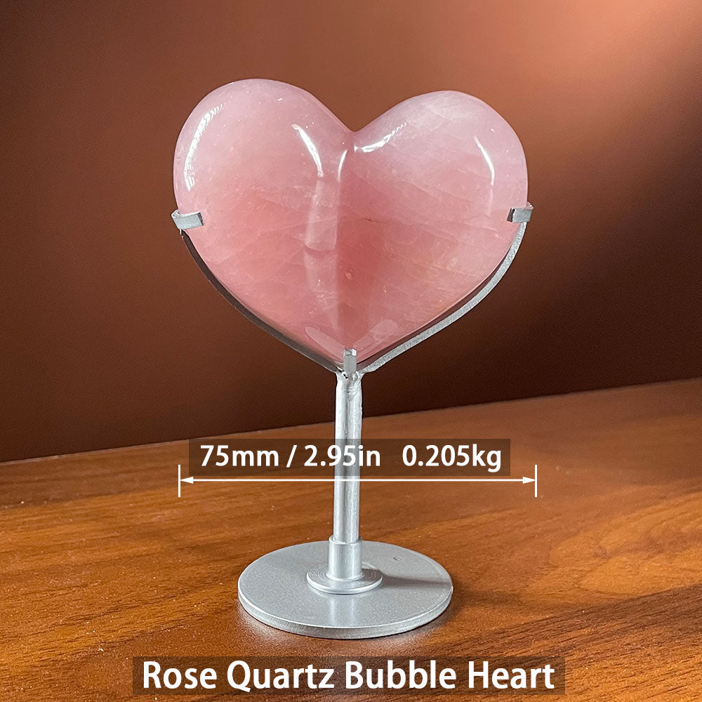 Exact Piece: Deep Pink Rose Quartz Bubble Heart with Metal Stand