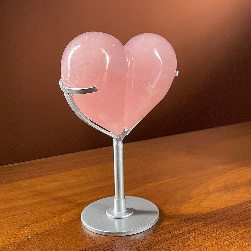 Exact Piece: Deep Pink Rose Quartz Bubble Heart with Metal Stand