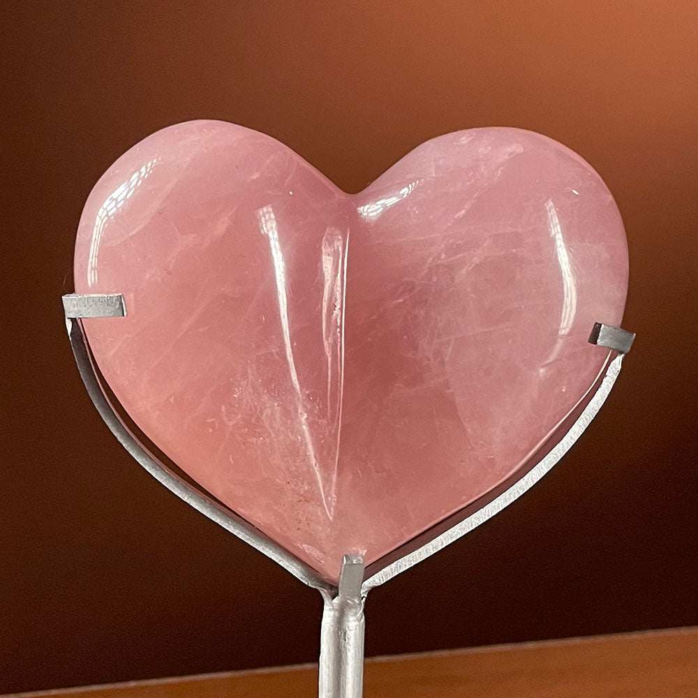 Exact Piece: Deep Pink Rose Quartz Bubble Heart with Metal Stand