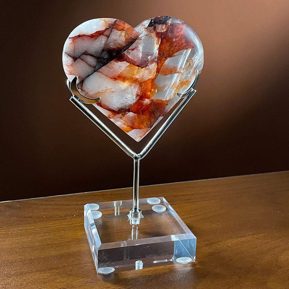 Natural Fire Quartz Heart with Stand - Red Hematoid Crystal