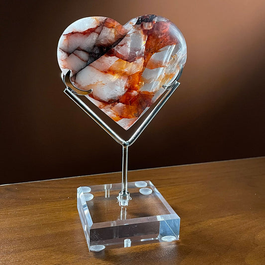 Natural Fire Quartz Heart with Stand - Red Hematoid Crystal