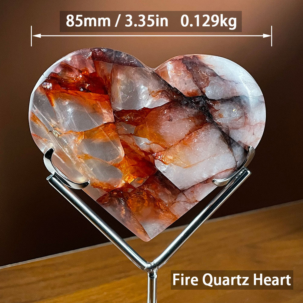 Natural Fire Quartz Heart with Stand - Red Hematoid Crystal