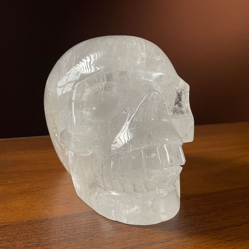 Premium Transparent Quartz Crystal Skull Sculpture - Gothic Decor & Altar Piece