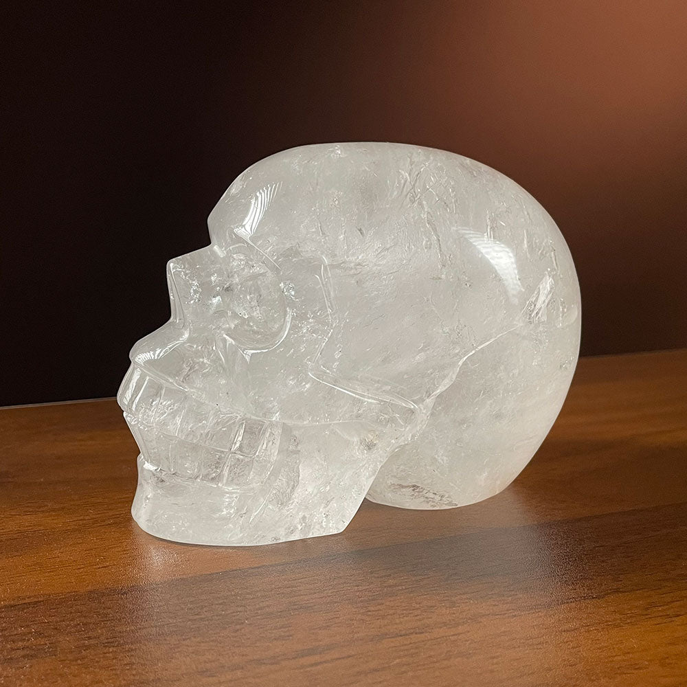 Premium Transparent Quartz Crystal Skull Sculpture - Gothic Decor & Altar Piece
