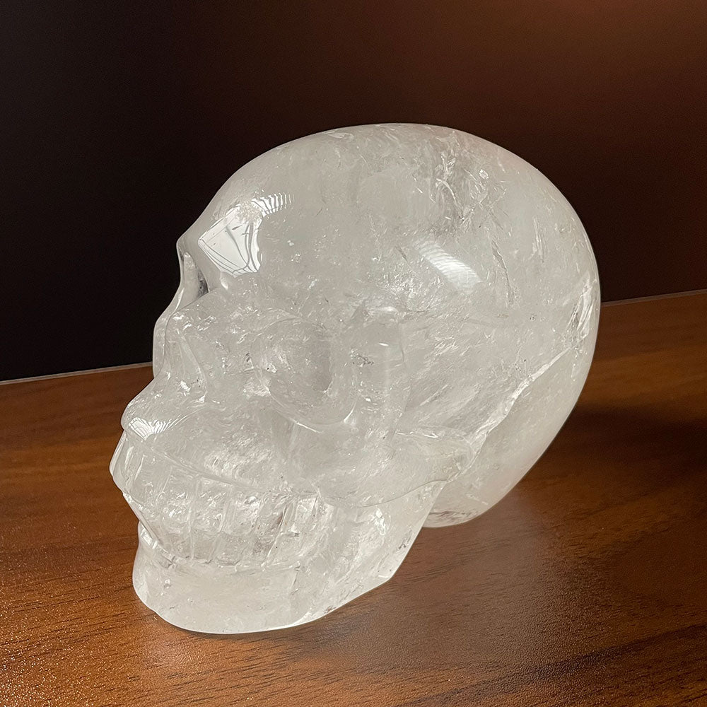 Premium Transparent Quartz Crystal Skull Sculpture - Gothic Decor & Altar Piece