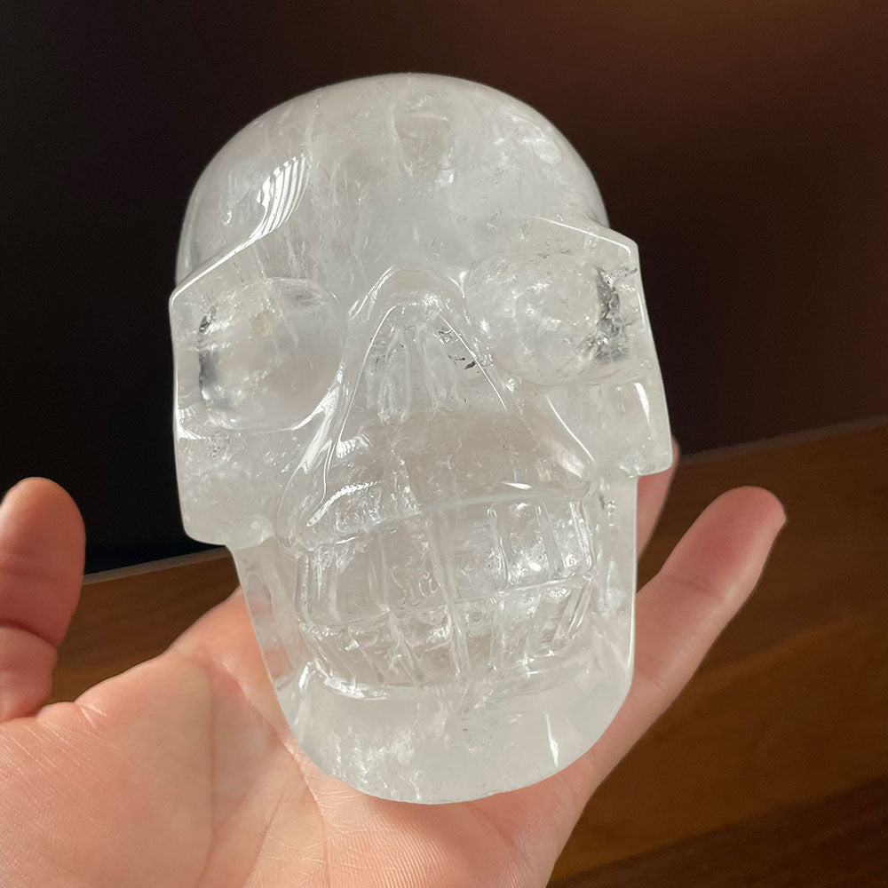 Premium Transparent Quartz Crystal Skull Sculpture - Gothic Decor & Altar Piece