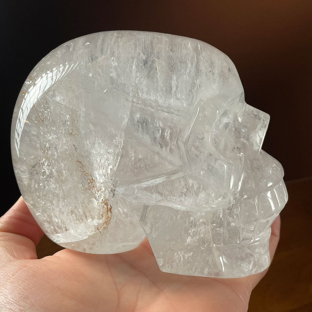 Premium Transparent Quartz Crystal Skull Sculpture - Gothic Decor & Altar Piece