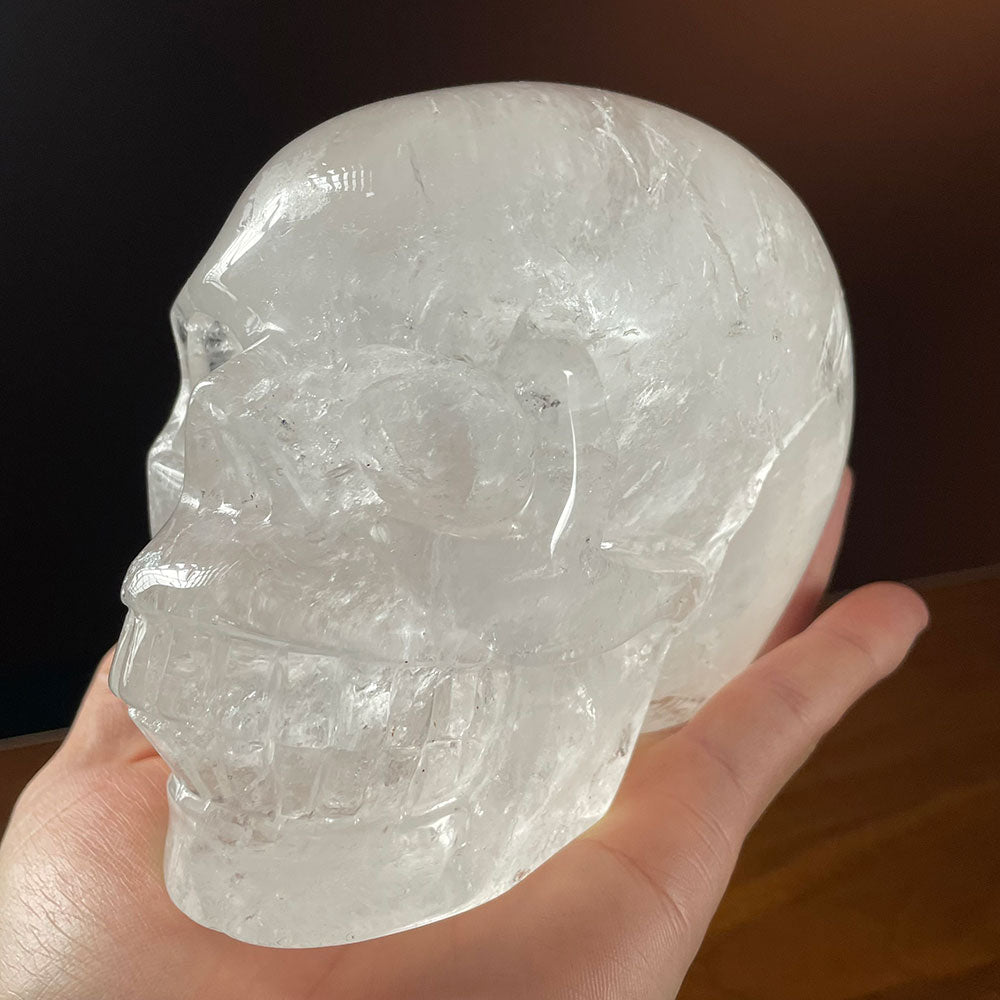 Premium Transparent Quartz Crystal Skull Sculpture - Gothic Decor & Altar Piece