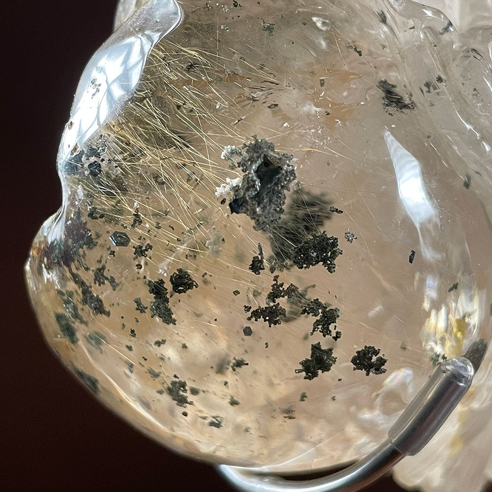 Hand Carved Quartz Dragon Golden Rutile Phantom Crystal Decor W/ Stand 1.13kg