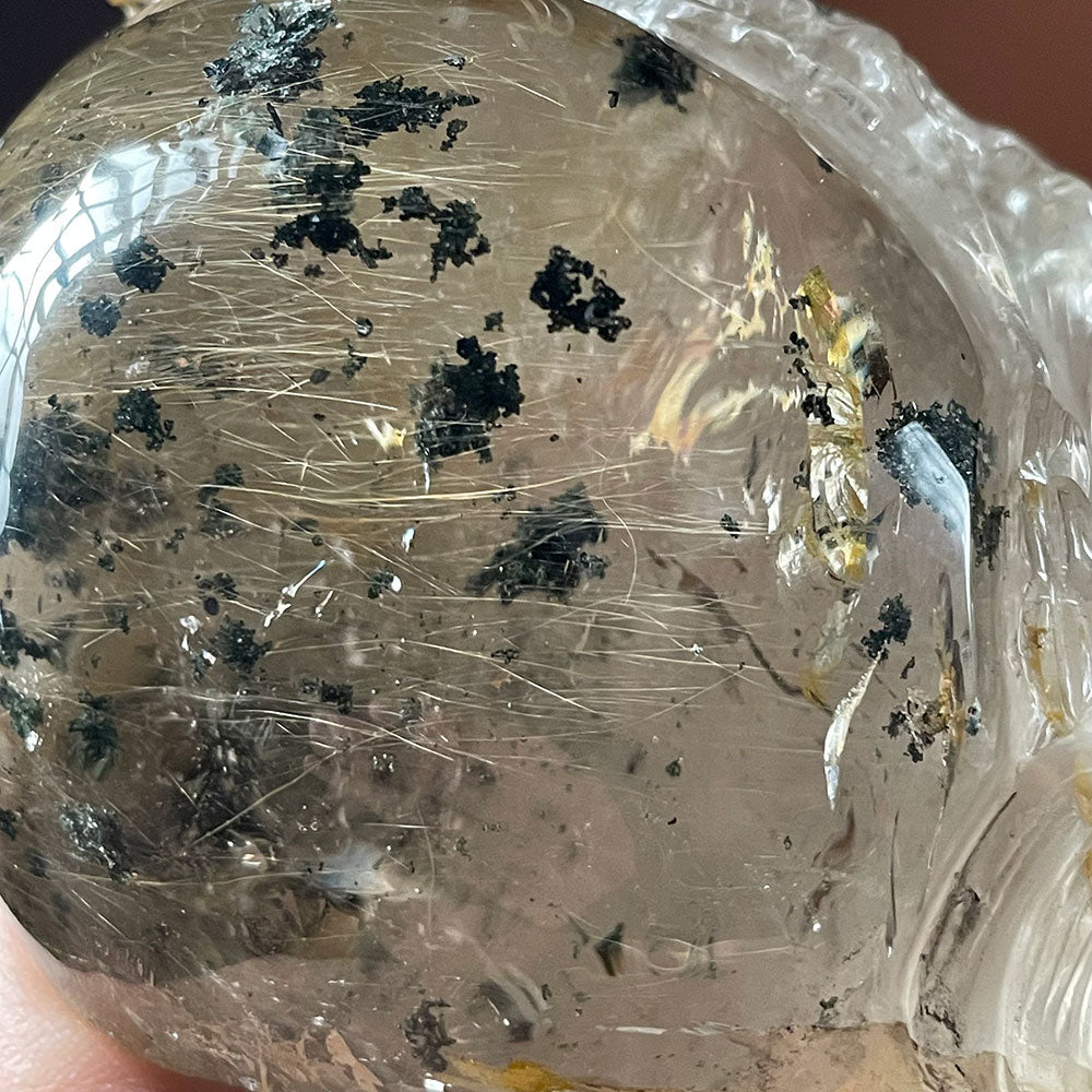 Hand Carved Quartz Dragon Golden Rutile Phantom Crystal Decor W/ Stand 1.13kg