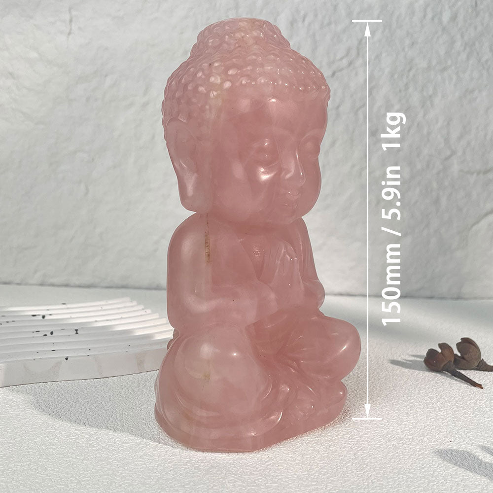 Large Rose Quartz Meditating Baby Buddha Figurine (1kg)